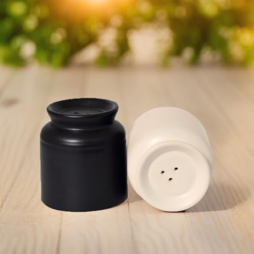Image of Salt Pepper Set for Dining Table & Kitchen | Ceramic Salt and Pepper Shakers, Salt Pepper Dispenser, Container, Sprinkler | Home | Cafe | Office - 60 ML (White & Black)
