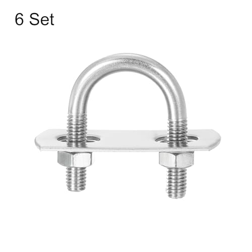Image of uxcell Round U-Bolts, 6 Sets 22mm(0.87 inch) Inner Width 39mm Length M6 304 Stainless Steel U Clamp Bolt with Nuts and Plates, for Boat Trailer