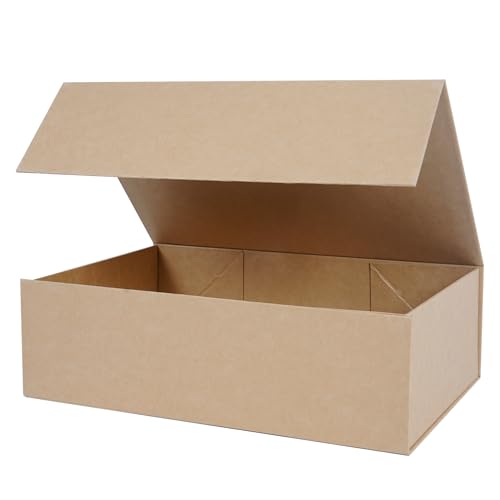 Aimyoo Brown Gift Box 13.8x9x4.3 in Presents Box with Lids Magnetic Closure Rectangle Collapsible for Groomsman Proposal Box Wedding Birthday Gift Packging 1 Pack