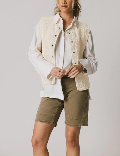 Hongsui Women's Embroidered Floral Vest Sleeveless Snap Button Quilted Gilet Outerwear Lightweight Waistcoat2