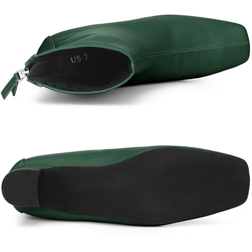 Allegra K Women's Square Toe Low Heel Dark Green Ankle Boots 5 M US