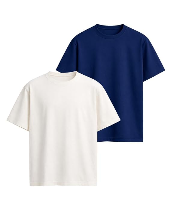Image of VEL Plain Oversized 100% Pure Heavy Cotton Baggy Fit Drop Shoulder Half Sleeves Round Neck Solid Cotton T-Shirt for Men