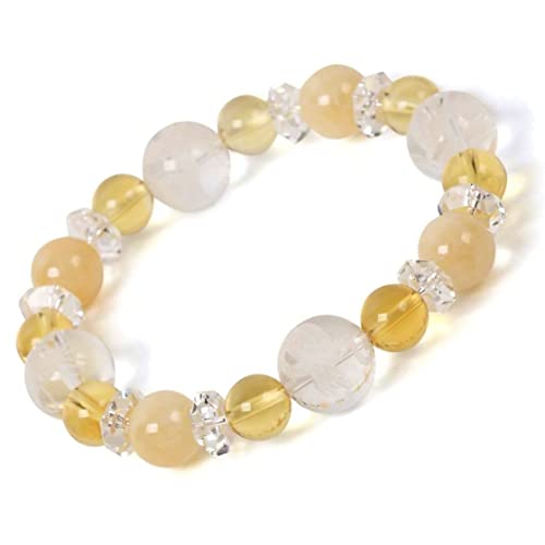 【Amazon.co.jp限定】（四季）四神水晶のブレスレット 12mm アラゴナイト シトリン レディース 天然石 パワーストーン ブレスレット 財運 成功運 出世運 運気上昇 信用運 厄難除去 恋愛 金運 商売繁盛 家庭円満 長寿 安定 健康 魔除け
