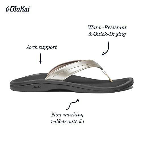 Olukai Ohana Women's Beach Sandals, Quick-Dry Flip-Flop Slides, Water Resistant, Wet Grip Soles & Compression Molded Footbed, Bubbly/Black, 6 #TOP1