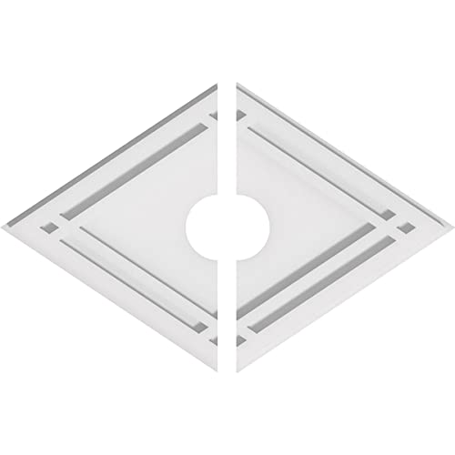Image of Ekena Millwork CMP20X13DD2-03000 Diamond Architectural Grade PVC Contemporary, Two Piece Urethane Ceiling Medallions 20 inchW x 13 3 /8 inchH x 3 inchID x 7 inchC x 1 inchP
