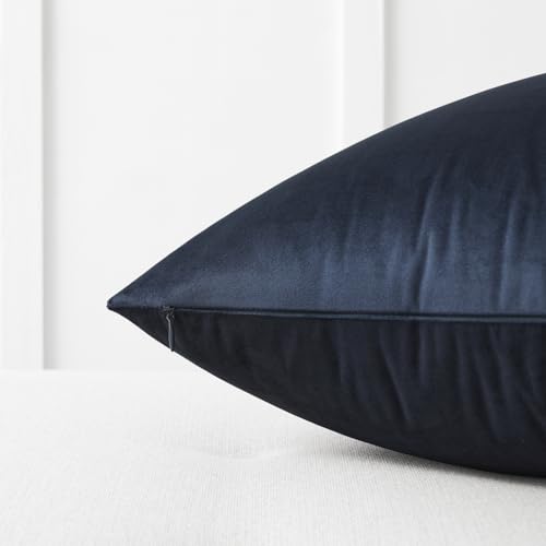 Image of Mixhug Decorative Throw Pillow Covers, Velvet Cushion Covers, Solid Throw Pillow Cases for Couch and Bed, Midnight Blue, 22 x 22 Inches, Set of 2