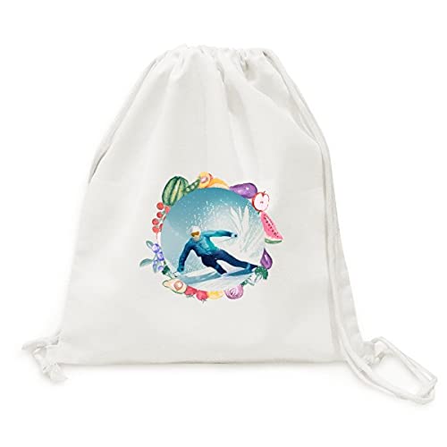Sac en tissu pliable à sangle motif skis pour transporter fruits et légumes