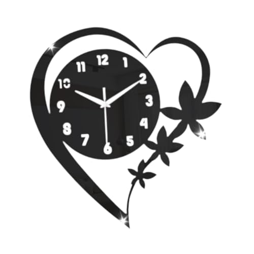 Baoblaze Horloge Murale en Forme de cœur et de Fleurs, Mode, élégante, silencieuse, décorative, décoration pour Studio et Chambre à Coucher, Noir