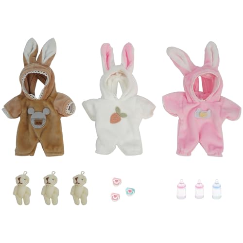 MYREBADY 3 Pcs Cute Reborn Doll Clothes Set, Mini Baby Clothes Accessories Include Bear Dolls and Baby Bottle Nipples for 4.5-5.5 inch Dolls