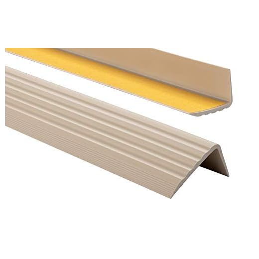 Nez de marche profil d’angle PVC autoadhésif 41x25mm antidérapant, d'escalier-protection, bande de bordure, 180cm, Beige