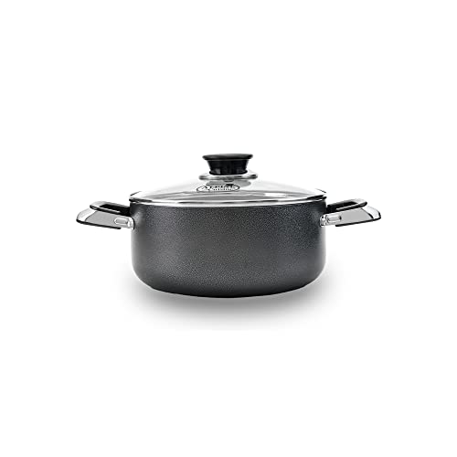 Alpine Cuisine 3 Quart Non-stick Stock Pot with Tempered Glass Lid and Carrying Handles, Multi-Purpose Cookware Aluminum Dutch Oven for Braising, Boiling, Stewing