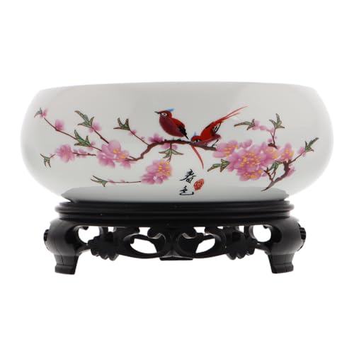 CIMAXIC 1 Ensemble de Pots de Fleurs en céramique avec Support, Pot de nénuphar, Pot de bonsaï hydroponique, récipient décoratif pour Fleurs de Lotus et jonquilles, Bol pour extérieur et