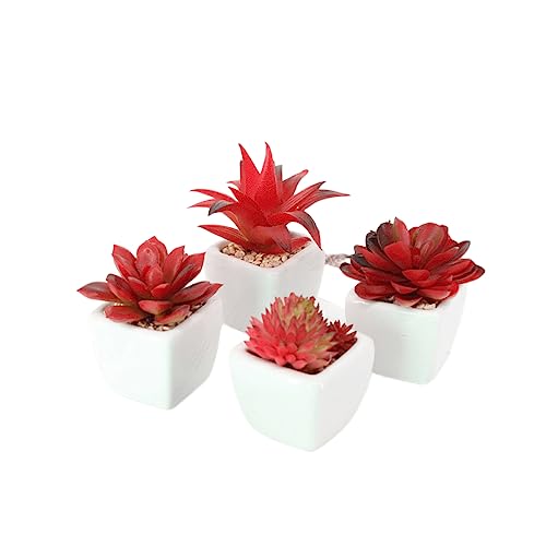 XIZHI Lot de 4 Mini Plantes succulentes artificielles en céramique pour décoration d'intérieur, décoration de Jardin (Rouge)