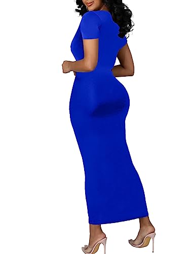 Image of Women's Long Bodycon Dresses Leopard Print Casual Maxi Club Party Tight Dress Short Sleeve