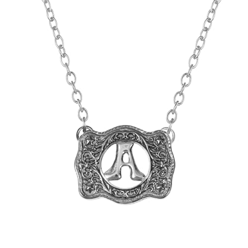 Belt Buckle Necklace Western Style Initial Letter Pendant Necklace, Decorative Belt Buckle Frame Design