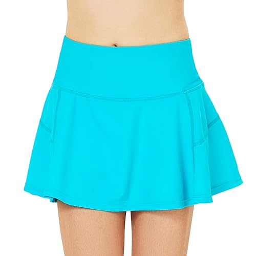 FitsT4 Sports Girls Swim Skirts with Pocket UPF 50+ Swimming Bottom Kids Bathing Skort for Surfing Beach Volleyball,Aqua,M