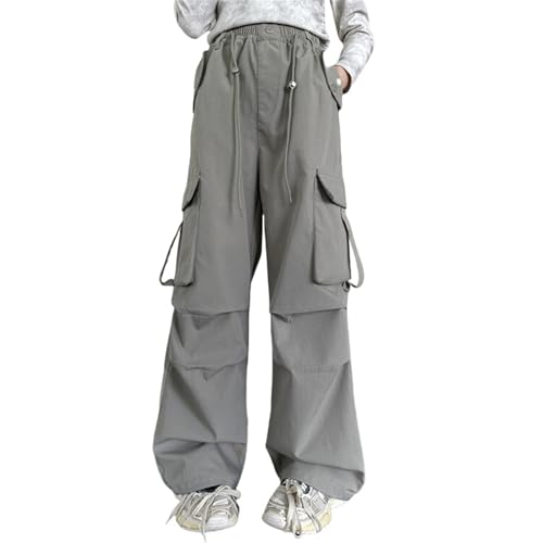 BILIKEYU Girls Cargo Denim Pants Large Flip Pockets Drawstring Elastic Waist Straight Leg Streetwear Jeans 5 to
