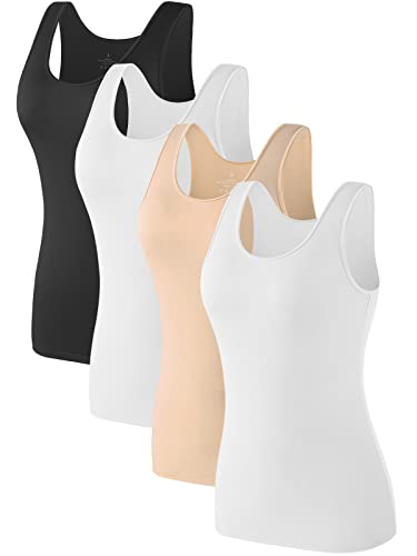 Image of Air Curvey 4 Pack Tank Top for Women Basic Undershirt Tanks Sleeveless Casual Shirts Soft Seamless Layering Tops
