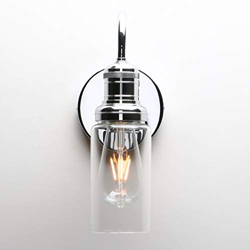Image of PERMO Industrial Vintage Sconce Black Sconce with 3.1 inch Cylindrical Clear Glass Shade Wall Mount Light Fixture for Living Room Bathroom Entertry