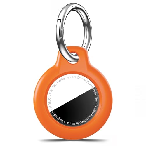 Image of MOLOSLEEVE Case for AirTag 2nd Gen (2026) & 1st Gen, Shockproof Holder Anti-Scratch Protective Cover for Air Tags, Men's Women's Keyrings & Keychains for Keys, Luggage, Bags, Orange