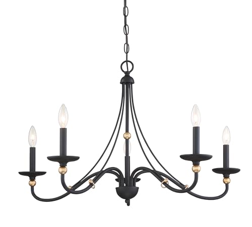 Minka Lavery 1044-677 Westchester County Chandelier, 5-Light, 300 Total Watts, 34-in H x 20.75-in W, Sand Coal Black with Skyline Gold Leaf Accents by Minka Lavery - Used condition - US$369.88