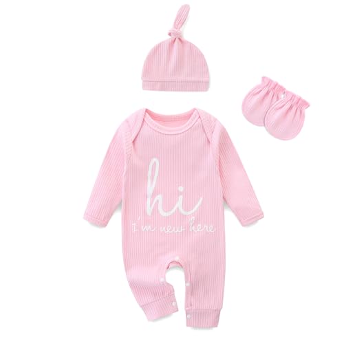 Image of Jomixa Newborn Girls and Boys Romper, Hi I’m New Here Long Sleeve Cotton Baby Clothes, Coming Home Outfit
