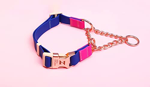 Jelly Color-Block Martingale Collar For Dogs With Buckle And Chain, Heavy-Duty D-Ring - No Pull Collar For Training, Walking - Adjustable, Waterproof, Escape-Proof, Anti-Slip (Blue-Rose, Large) #TOP2