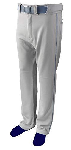 Martin Sports Adult Baseball/Softball Belt Loop Pants, Grey with Color Piping (Grey with Navy Piping, AS)