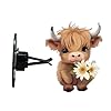 Car Air Freshener Vents Clip，Car Scent Diffuser Vent Clip，Cute Calf Air Freshener Vent Clips，2D Odor Eliminator Aromatherapy Diffuser，Cute Auto Decoration Of A Highland Cow Holding A Small Flower #1