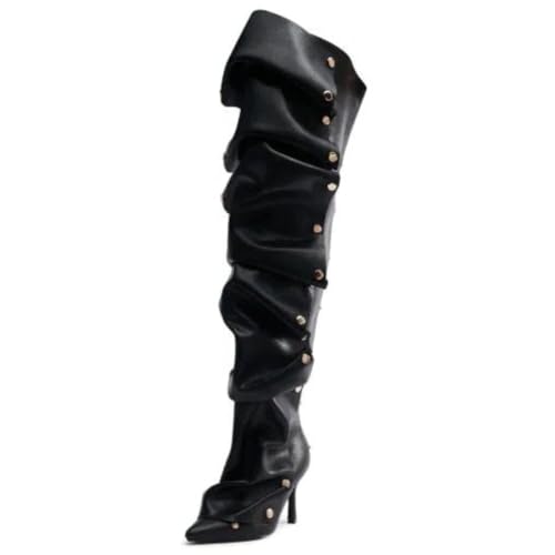 Women's Pointed Toe Stilettos Above the Knee High Boots Slouchy High Heels