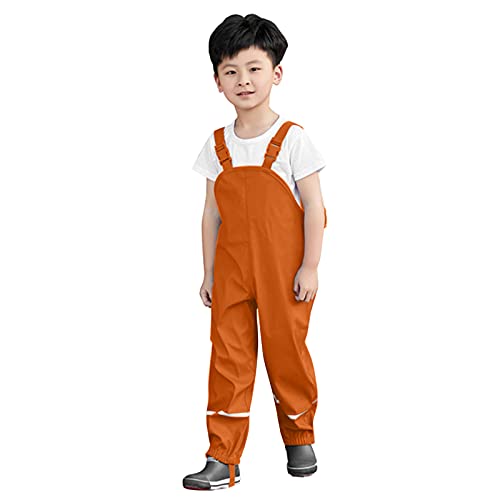 Calça de chuva com suspensório para meninos e meninas forrada com lã de 3 a 8 anos, Laranja, 5-6 Ano