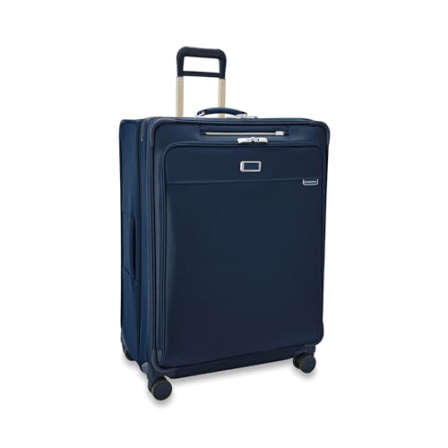 Image of Briggs & Riley 31 inch Extra Large Expandable Spinner - Checked Luggage for Travel, Suitcases with Wheels, Softside Rolling Bag for Men & Women, Self-Repairing Zipper - Baseline Collection, Navy