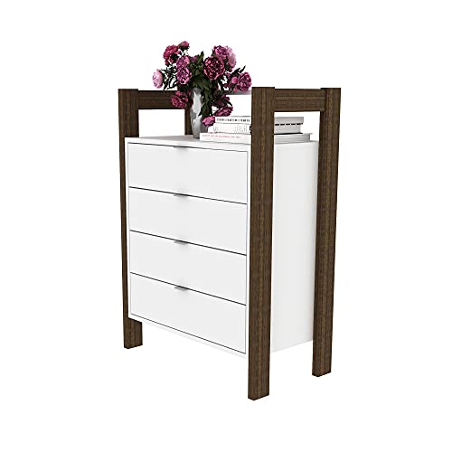 Tecno Mobili Armario 4 gav. AZ1012 Branco/Nogal