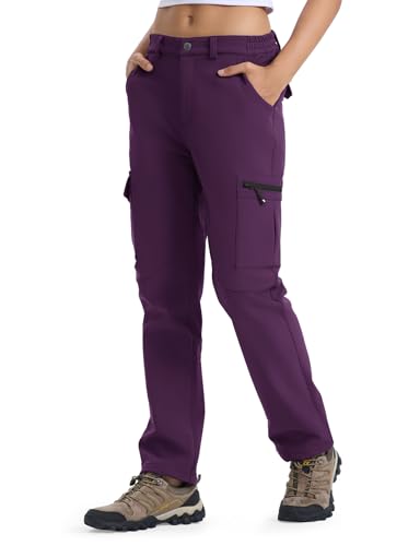 donhobo Damen Wanderhose Wasserdicht Softshellhose Outdoorhose Winddicht Warm Gefüttert Winterhose Trekkinghose Funktionshose Lila M