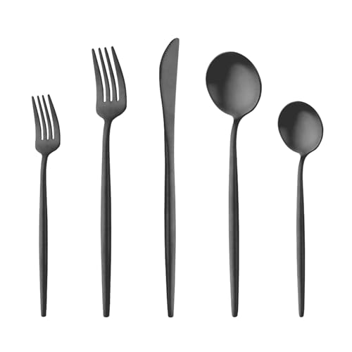 TUPMFG 40 Pieces Matte Black Silverware Set, Stainless Steel Black Flatware Set for 8, Satin Finish Spoons and Forks Silverware Set, Black Cutlery Utensils Set, Dishwasher Safe