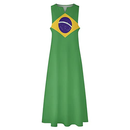 Image of TAIZIYEAH Long Dress Brazil Flag Women's Summer Casual Loose Dress Long Dress Short Sleeve for Girls Fashion Skirts 3XL