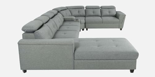 Image of Mishel 12 Seater Sofa Set for Living Room | Sectional U Shaped 12 Seater Sofa with Storage & Cupholder (Light Grey Fabric, LHS)