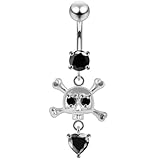  Monster Piercing Trendige Skull Schwarz Crystal Stein und Herz Design Sterling Silberbarren Bauch Piercing