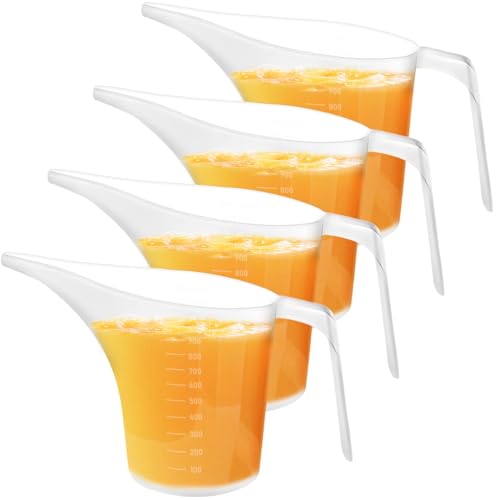 4 Pack Measuring Funnel Pitcher,PlasticMeasuring Cup with Long Spout,Large for Bakeware,Pancake,Batter,Muffin,Cakes,Soap Making,Watering Plants(1000Ml)