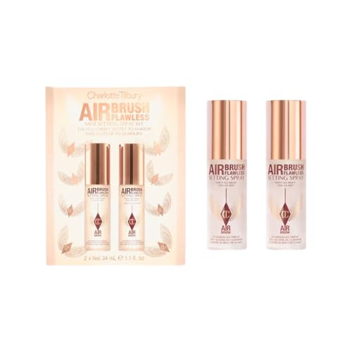 Charlotte Tilbury Airbrush Flawless Mini Setting Spray Kit, 2 x 34 ml, resistente al agua, duración de 16 horas, aroma a té blanco de Bali, con té verde y aloe vera