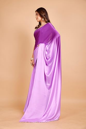 Image of Garden Vareli Lace Border Satin Saree with Unstitched Sequin Blouse Piece