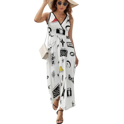 Robe longue d'été sans manches Gribouillis col V décontractée