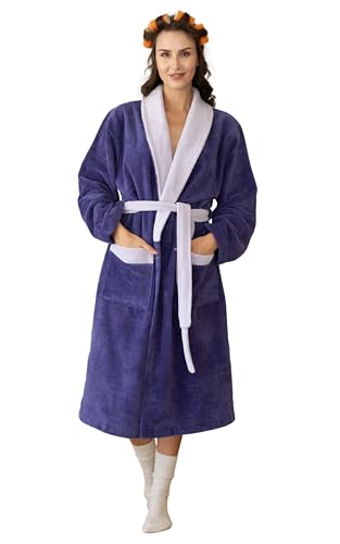 Viva Maison Luxury Turkish Cotton Robe, Stylish Velvet & Terry Cloth Robe, Unisex Loungewear for Women and Men (US, Alpha, Small, Regular, Regular, Dark Lilac)