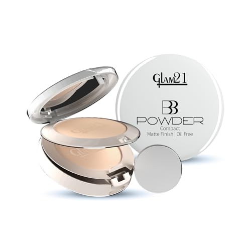 Glam21 BB Powder 2-in-1 Compact Powder Matte Finish & Oil Free | Matte & Shimmer Shades | Instant Weightless Finish Look | Long-lasting | Poreless Soft Skin | 20gm, Almond Honey-03