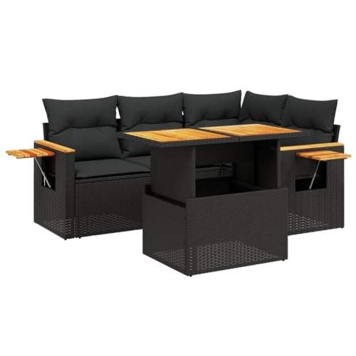 vidaXL Salon de Jardin avec Coussins 5 pcs, Canapés de Terrasse, Ensemble de Meubles de Patio, Mobilier d'Extérieur, Noir Résine Tressée