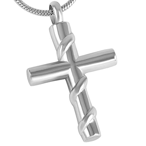 Collier urne funéraire homme en acier inoxydable pendentif croix argent