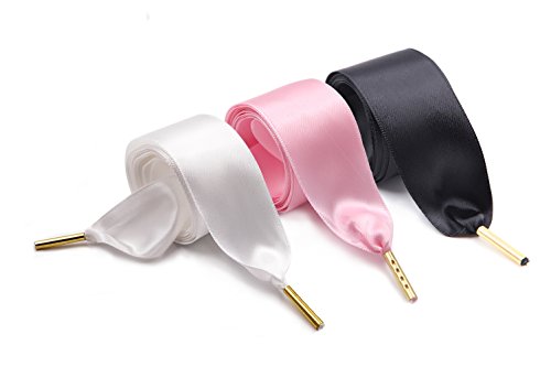 ZOOEASS Women Fashion Satin Ribbon Shoelaces, Shoe Laces For Solid Color Shoes,Ideal for Converse, Nike, VANS, Addidas, Reebok, Puma Trainers (59.06â€˜â€™ï¼ˆ150cmï¼‰, 3 Color In 1)
