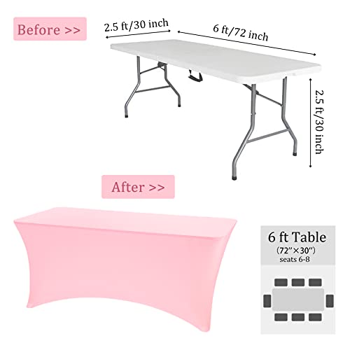 Image of 8 Pack 6FT Spandex Table Covers Washable Wrinkle Resistant Fitted Rectangle Tablecloth for Folding Table Wedding Party Birthday Banquet Bar Events(Pink)