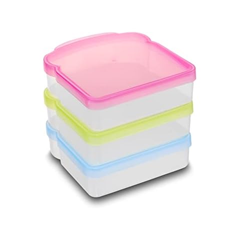 Kitchen & Cabana Small Sandwich Containers in 3 Fun Colors - Easy Open & Close and BPA Free (3 Pack - Blue/Green/Pink) Cover