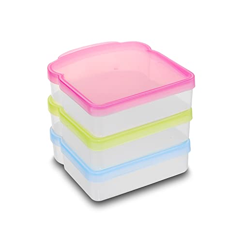 Kitchen & Cabana Small Sandwich Containers In 3 Fun Colors - Easy Open & Close And Bpa Free (3 Pack - Blue/Green/Pink) #TOP6